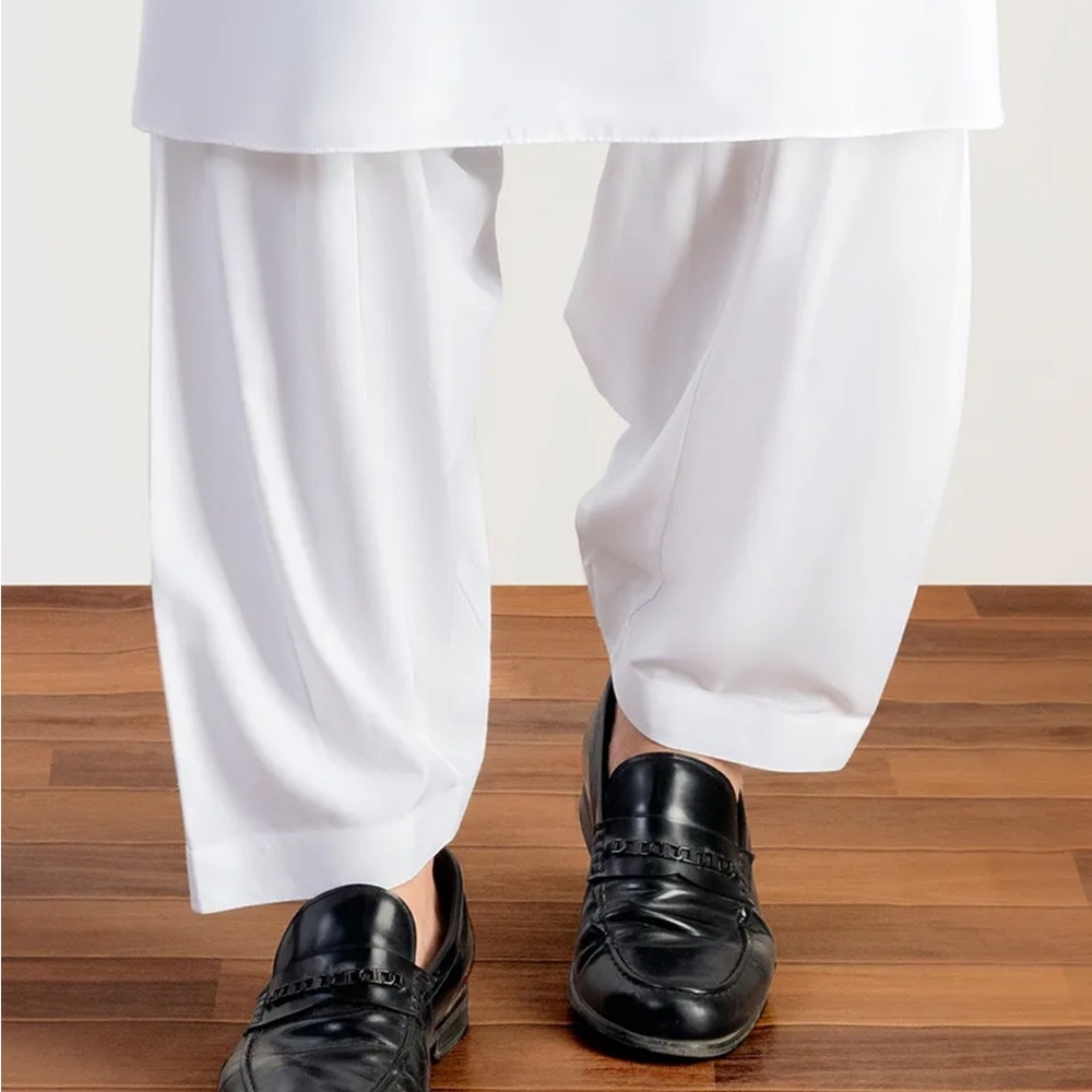 White cotton shalwar by Junaid Jamshed in Large size